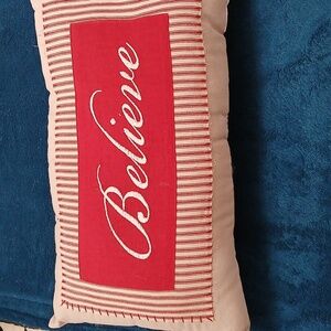 Red and White Striped Christmas Pillow 21" X 13"